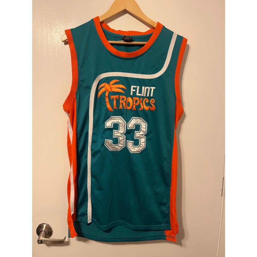 Flint Tropics Jersey Men Medium Green Jackie Moon 33 Semi Pro Movie Stitched